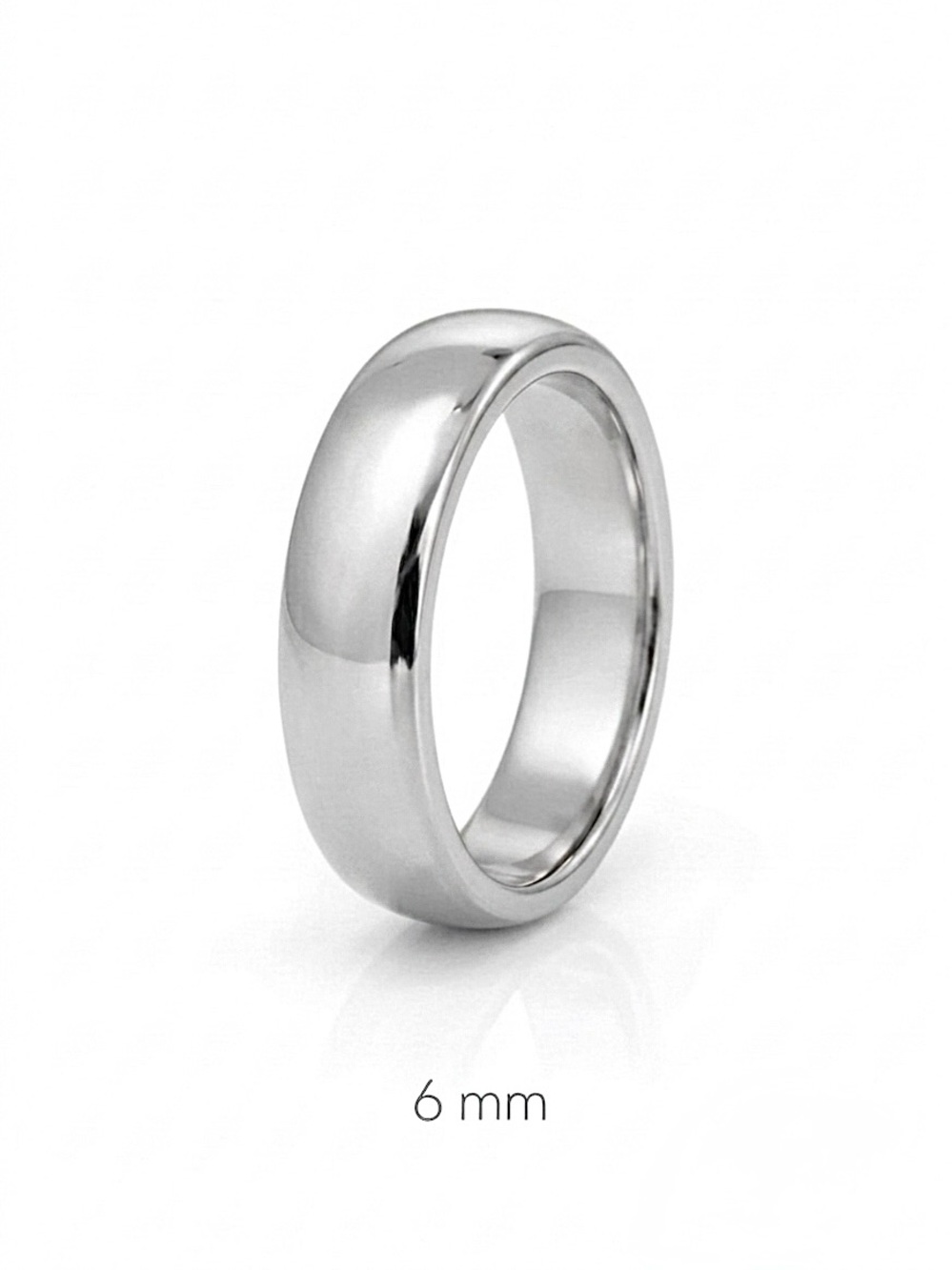 Platinum Plated Band Ring 6 mm | Simple Silver Dome Wedding Ring Minimal Jewelry